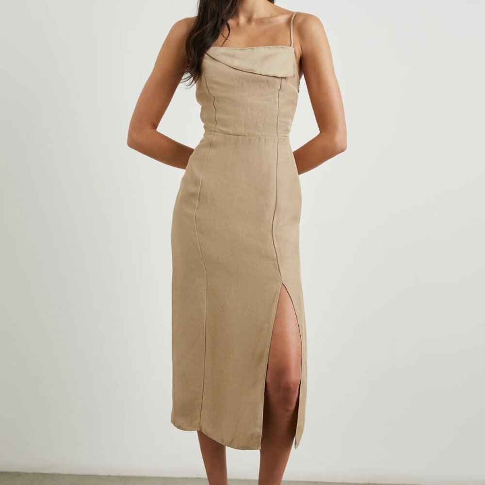 NWT Rails | Ellasandra Linen-Blend Tan Cocktail Dress Midi Length | Size Small